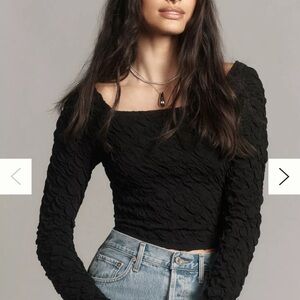 Maeve Long-Sleeve Modern Popcorn Crop Top